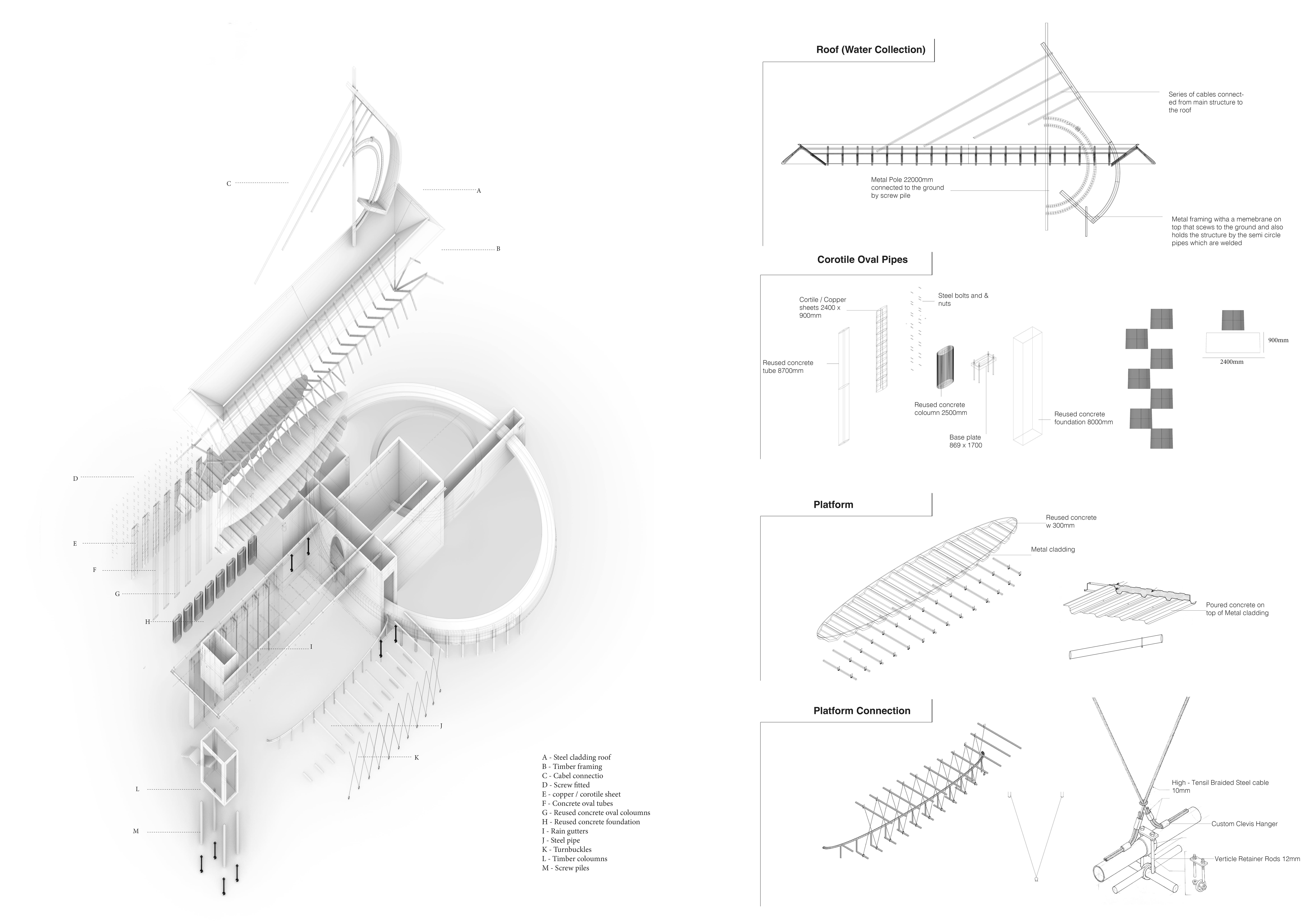 Exploded Axonometric of one the Spaces