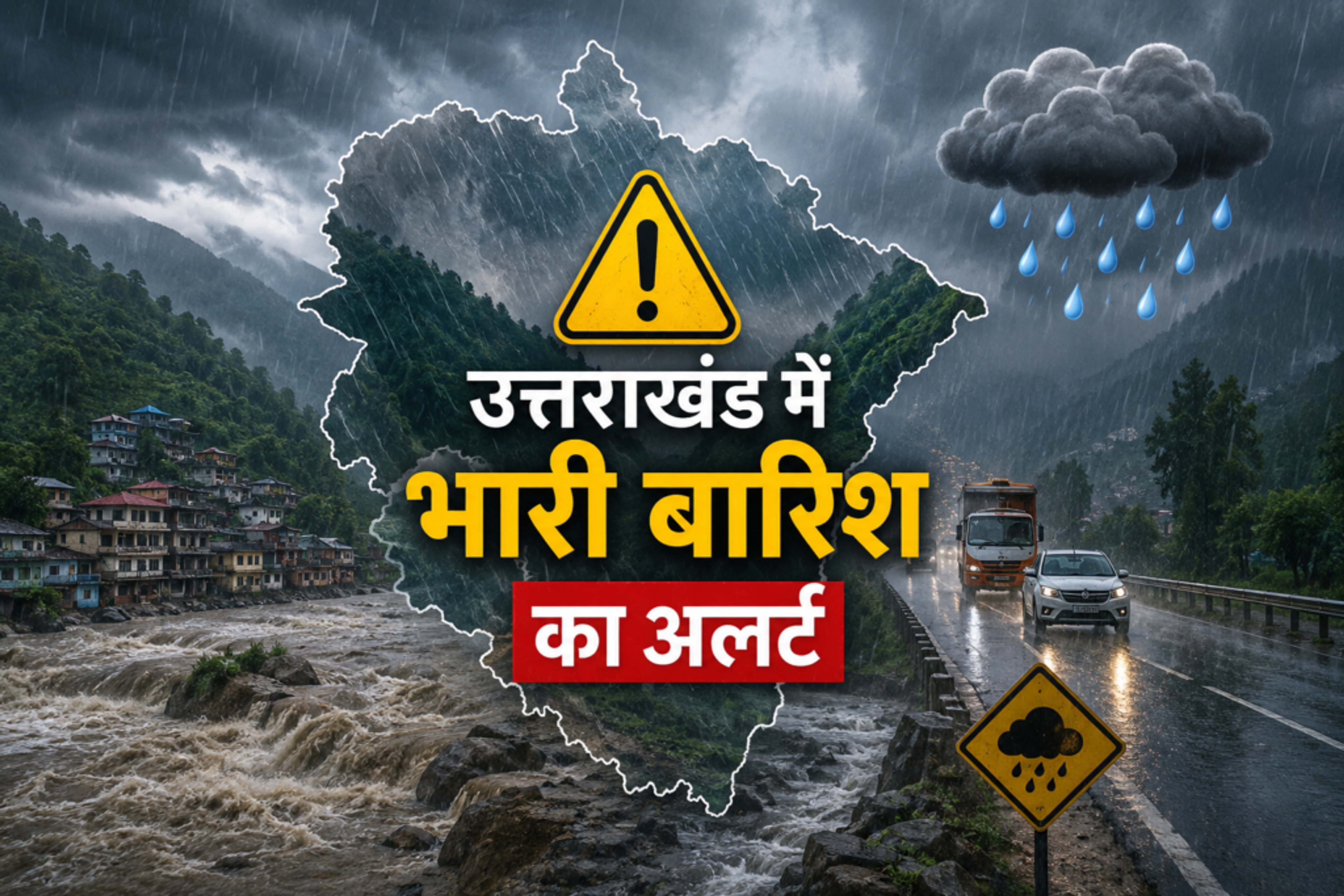 उत्तराखंड में 1 सितंबर तक भारी बारिश का अलर्ट: देहरादून समेत 4 जिलों में आज तेज बारिश की चेतावनी