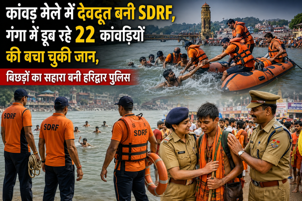 हरिद्वार कांवड़ यात्रा: गंगा के तेज बहाव में देवदूत बनी SDRF, 22 शिवभक्तों की बचाई जान; बिछड़े परिवारों का सहारा बनी पुलिस