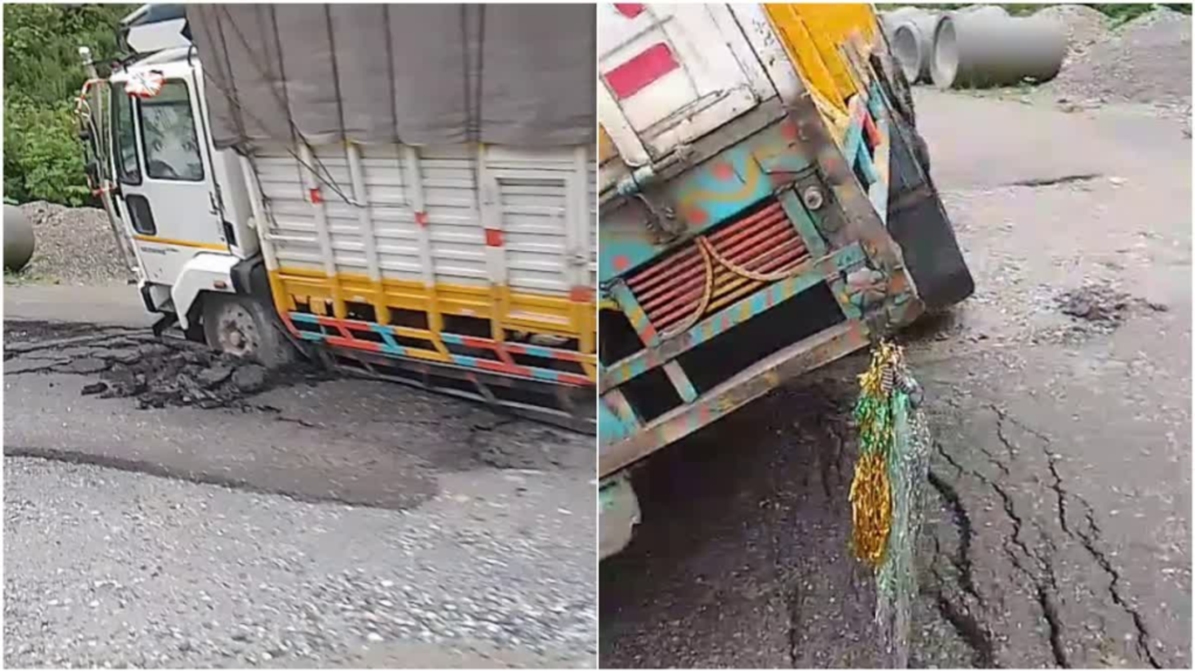 बदरीनाथ हाईवे पर मैठाणा के पास फिर धंसी सड़क, फंसा ट्रक; करोड़ों के ट्रीटमेंट पर उठे गंभीर सवाल