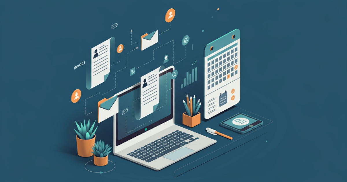 Illustration of office automation workflows for SMEs – email sorting, invoicing, CRM and calendar automation