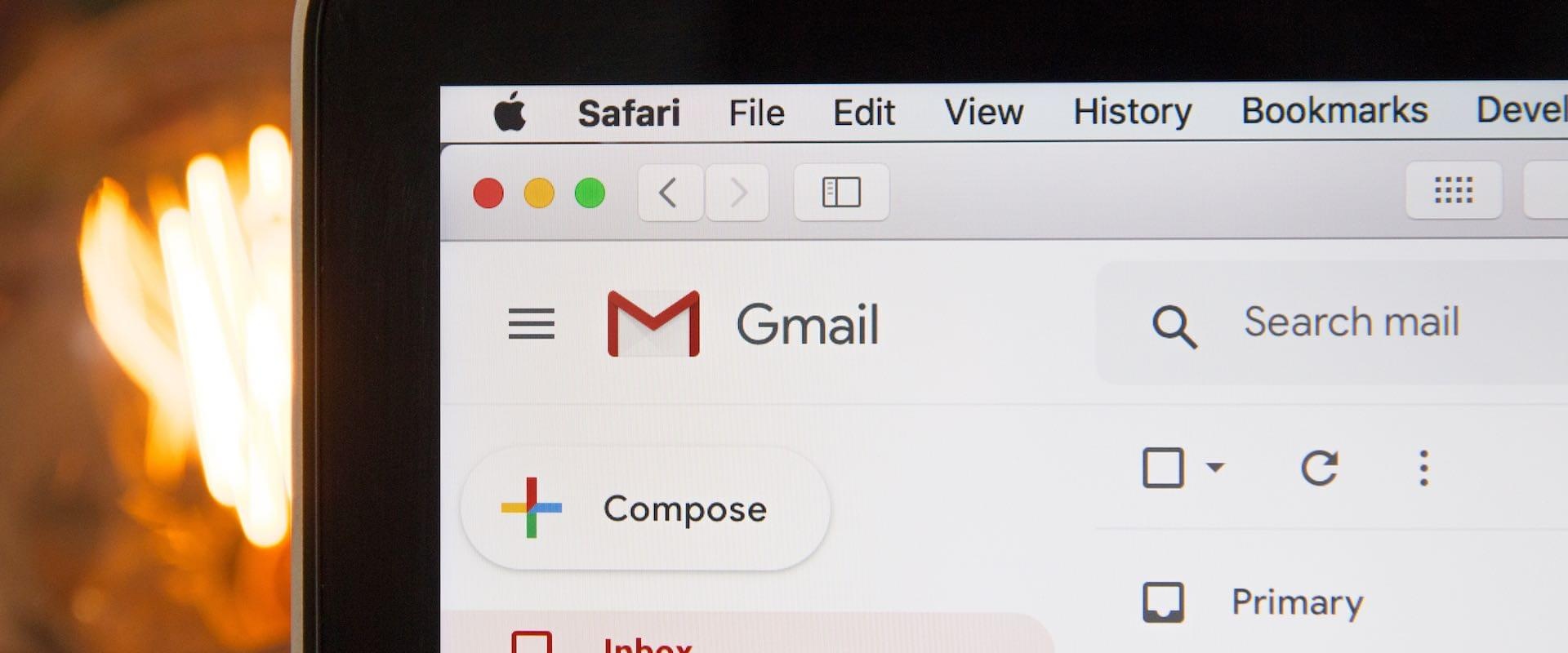 Laptop screen showing Gmail in Safari browser