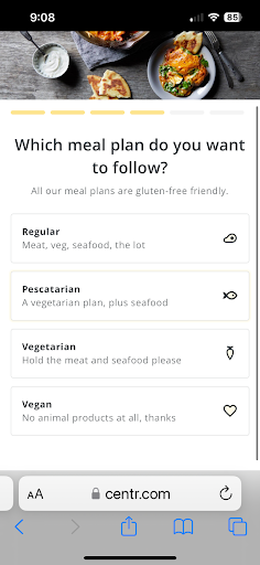 Centr Meal plan Screenshot