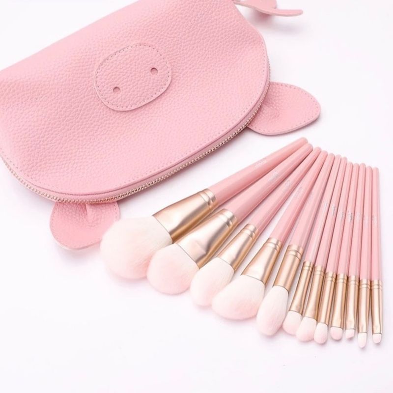 Set de 12 pinceles de cerdas super suaves MSQ original + estuche de cuero cerdito 