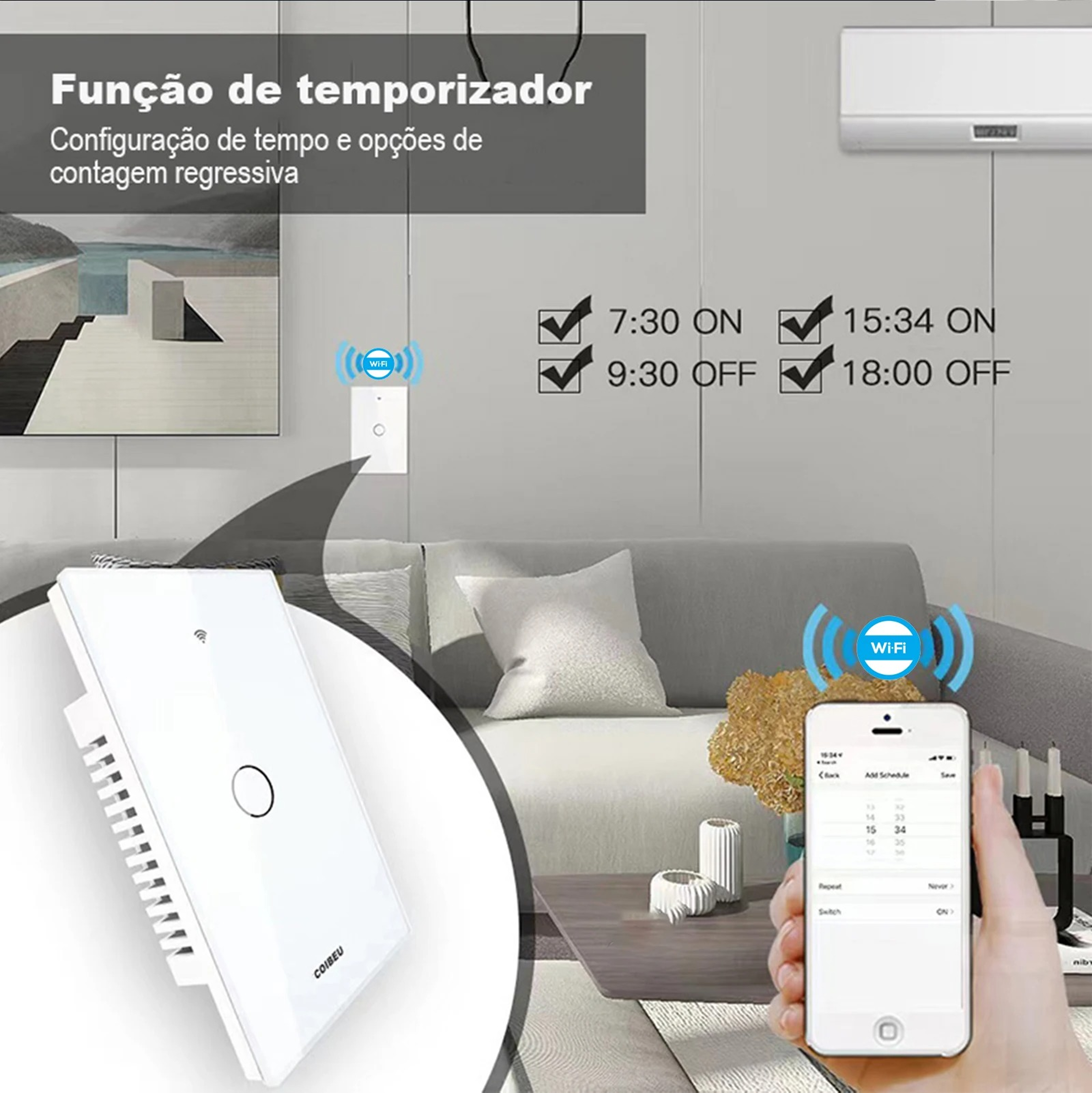 Interruptor inteligente preto WIFI 2 teclas imagem ilustrativa 4