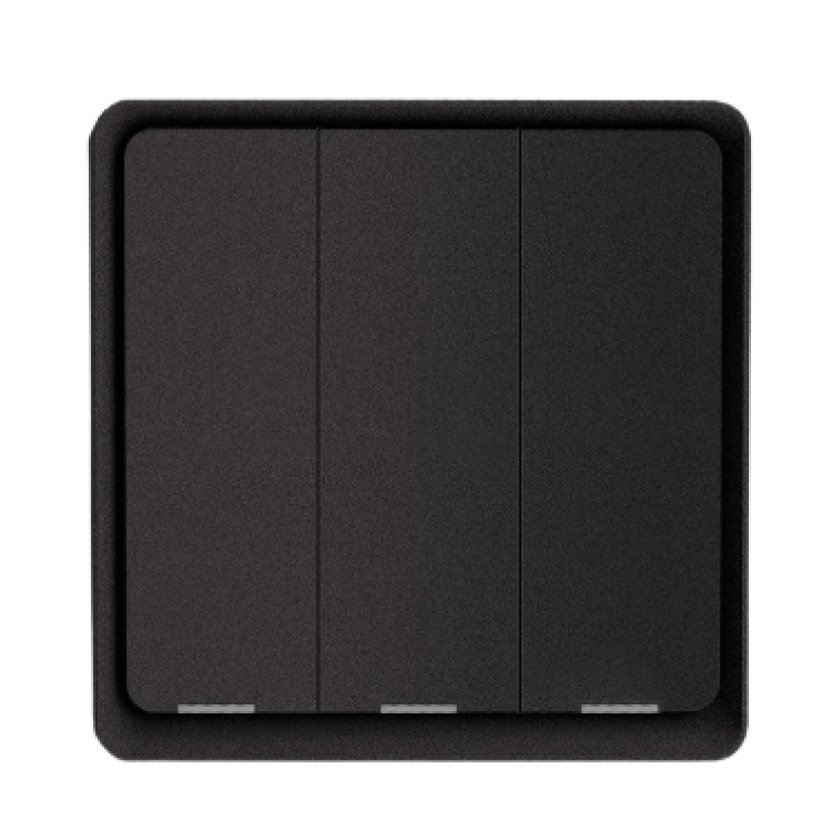 A imagem mostra uma caixa e um interruptor inteligente de parede da marca "Moes". A caixa, à esquerda, é de cor bege e branca, com o nome "Moes" no topo, seguido por "Smart Switch". Abaixo, há uma imagem do produto, um interruptor retangular com três botões dispostos verticalmente. O texto na caixa destaca alguns recursos principais do produto, como:  No neutral wire required (Não é necessário fio neutro) No capacitor required (Não é necessário capacitor) Zigbee connection (Conexão ZigBee) Ao lado da caixa, à direita, está o interruptor físico, que tem um design moderno e minimalista. Ele é predominantemente branco e retangular, com um botão central destacado, grande e retangular, para controle. O interruptor e elegante, projetado para integrar-se a sistemas de automação residencial Zigbee.