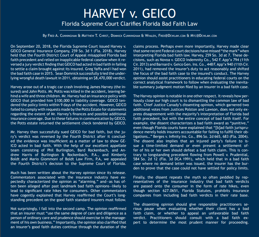 Publication Cover - Harvey v. Geico