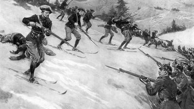 Solider on skies during the world war 2 in the mountains in Norway