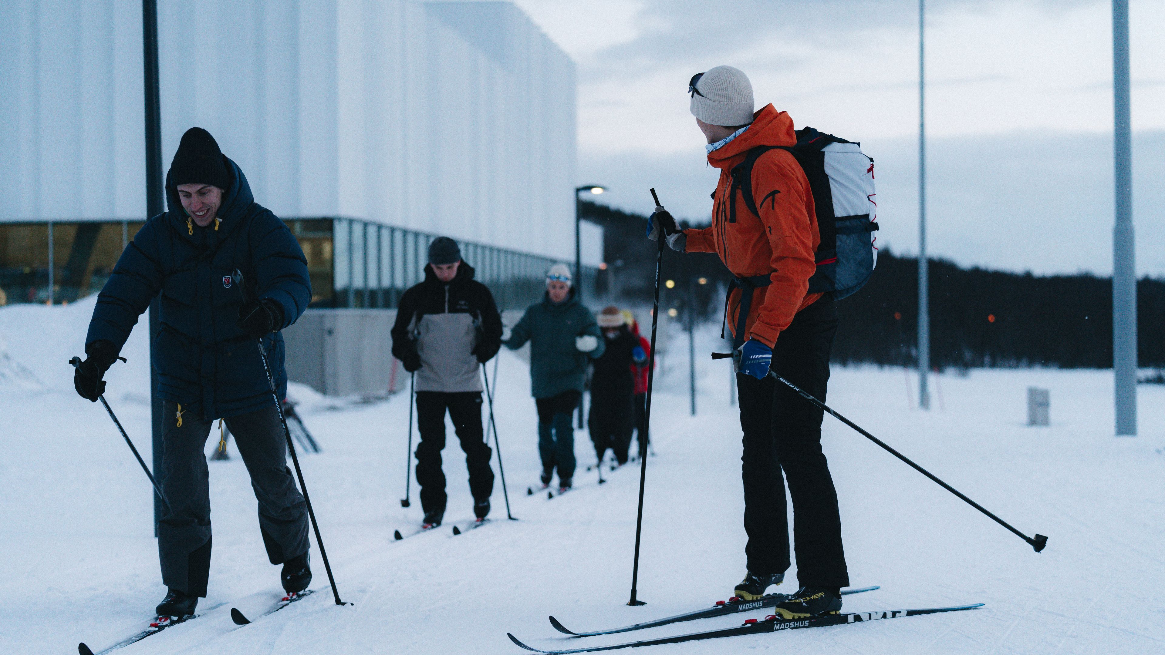 The group doing classic skiing in Tromsø