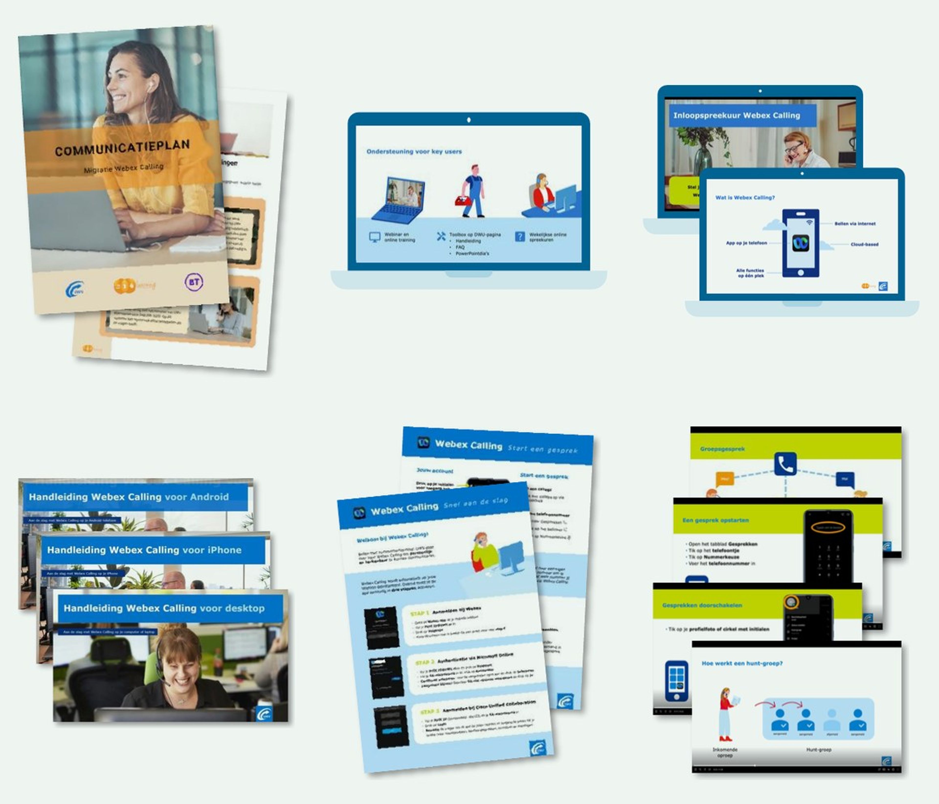 Communication plan, key-user training, webinars, manuals, quick reference cards and videos made for UWV