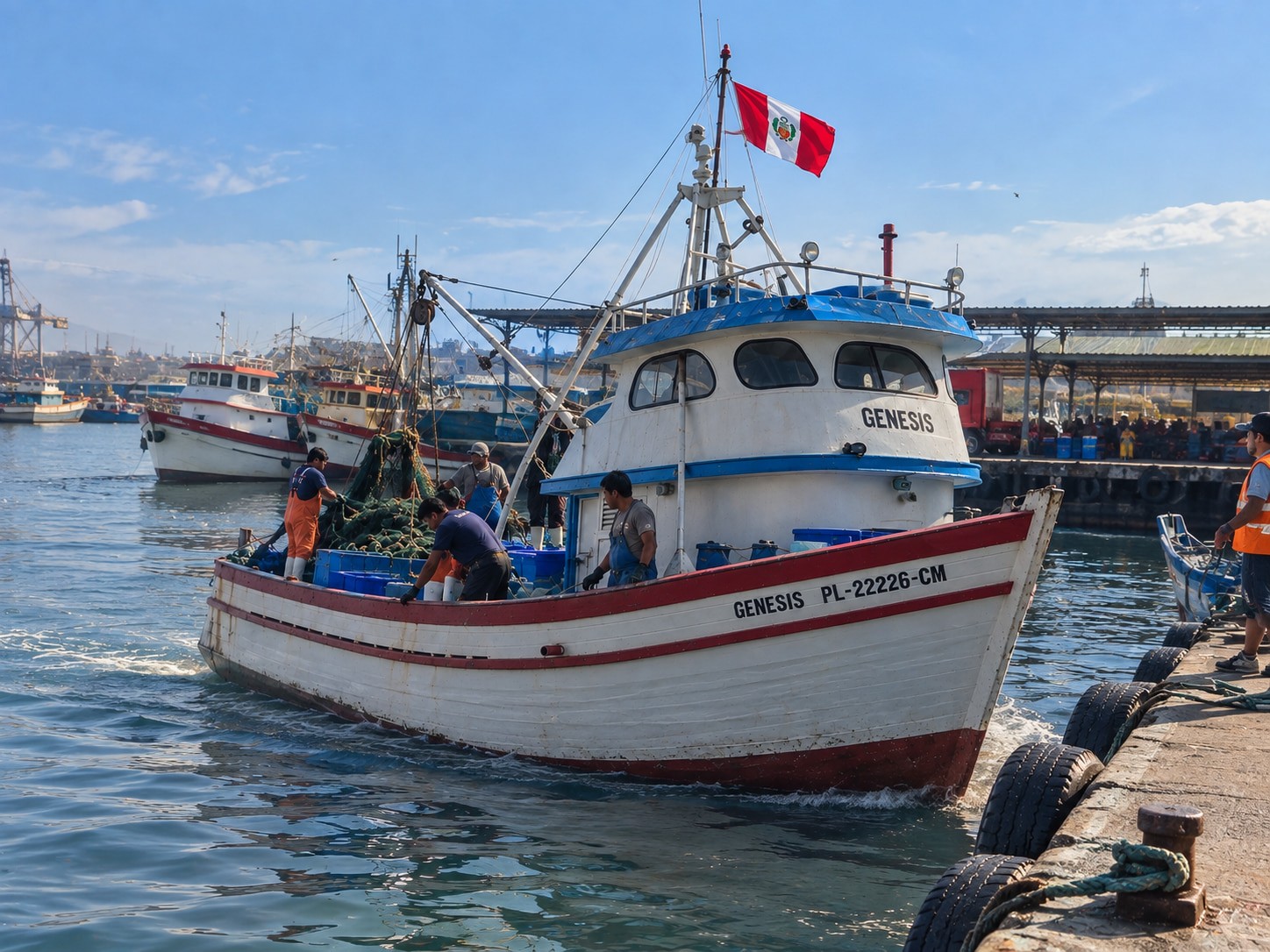 Embarcación GÉNESIS en el puerto de Pucusana