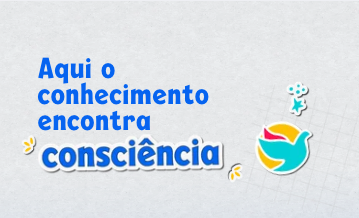 Arte com a frase “Aqui o conhecimento encontra consciência” e o símbolo da Rede Missionárias
