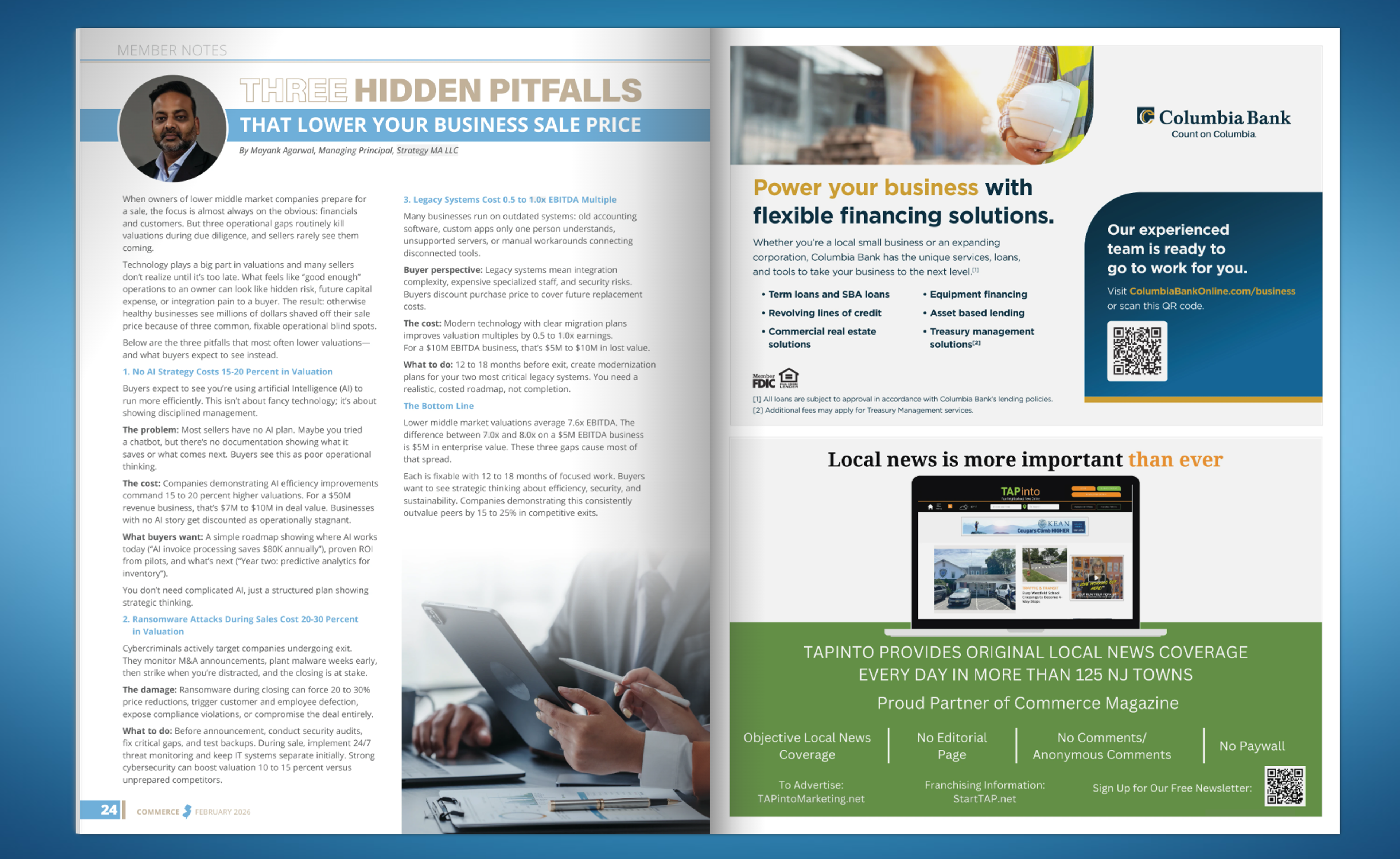 CIANJ Commerce Magazine, Feb 2026: Three Hidden Pitfalls That Lower Your Business Sale Price by Strategy MA
