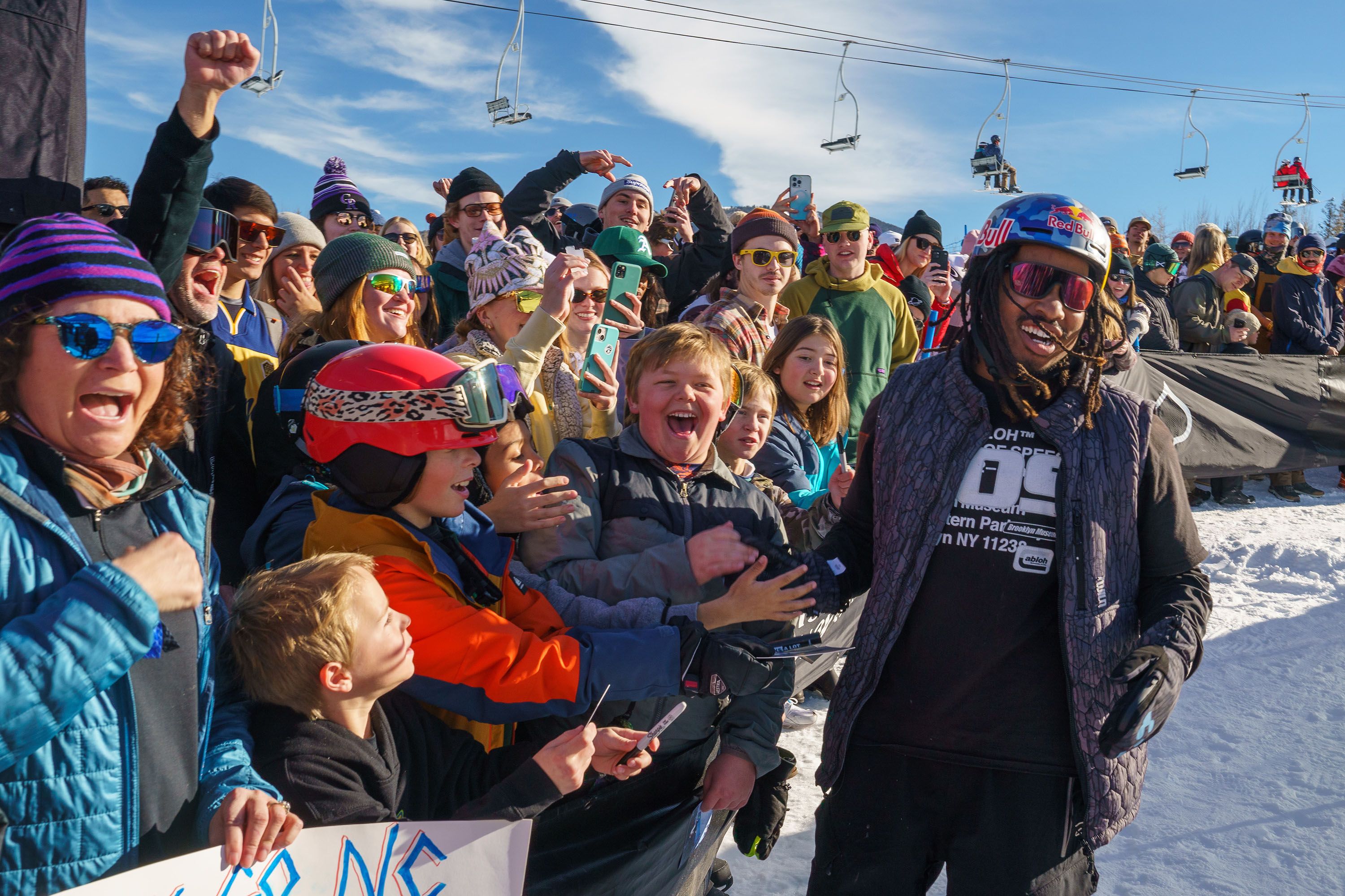 Zeb Powell and fans at X Games Aspen