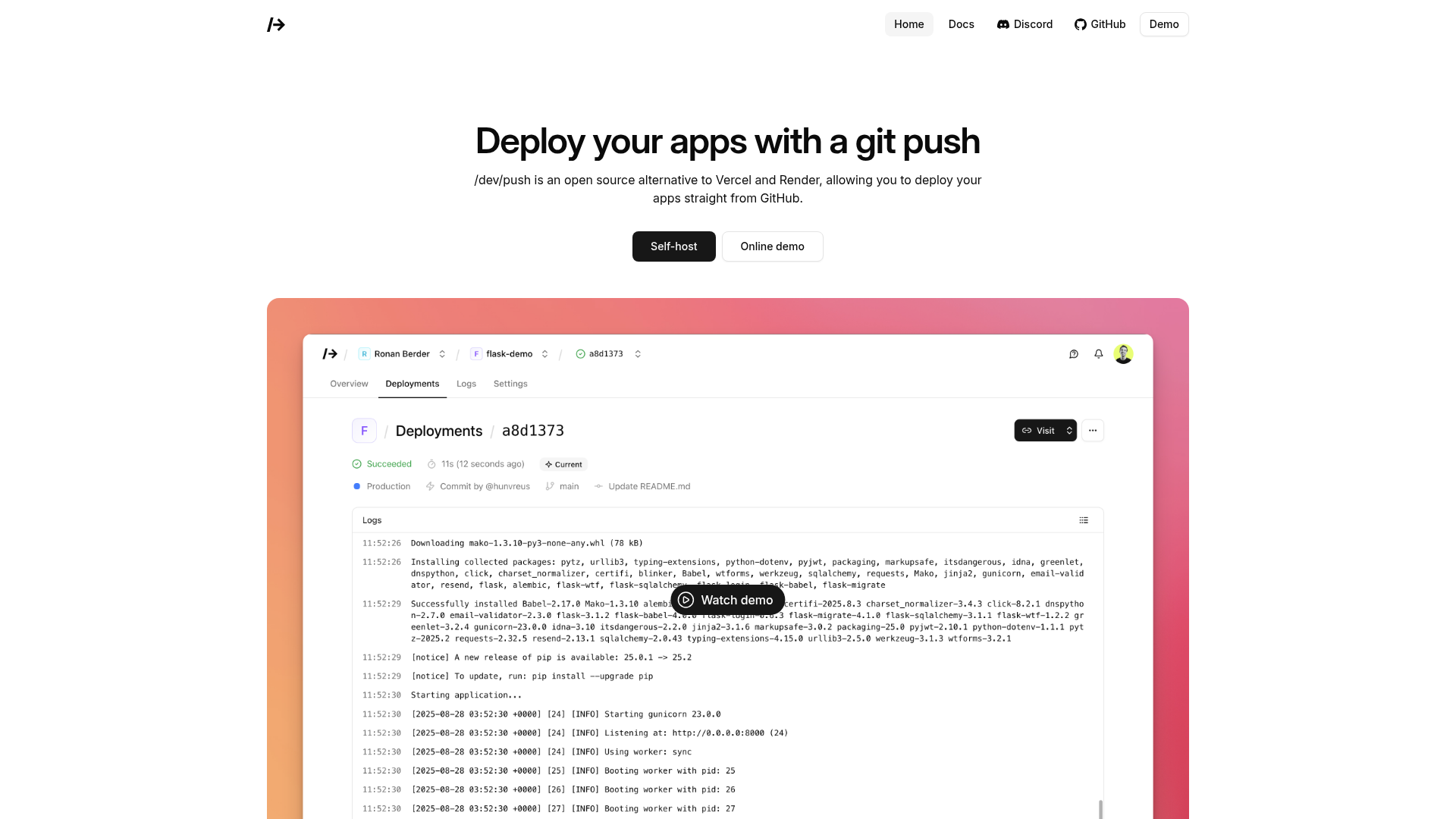 /dev/push Screenshot