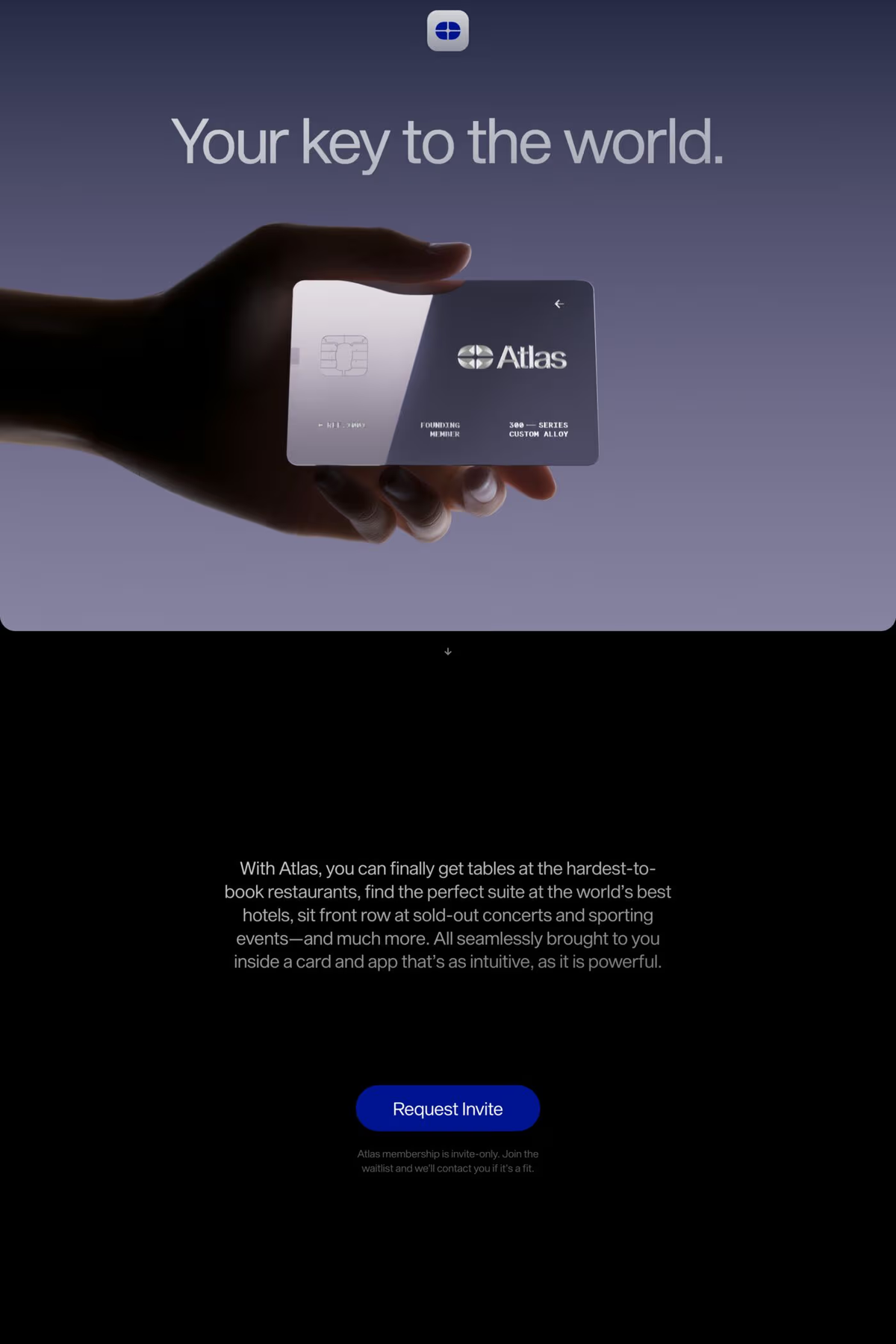 The actual website design (atlascard.com)