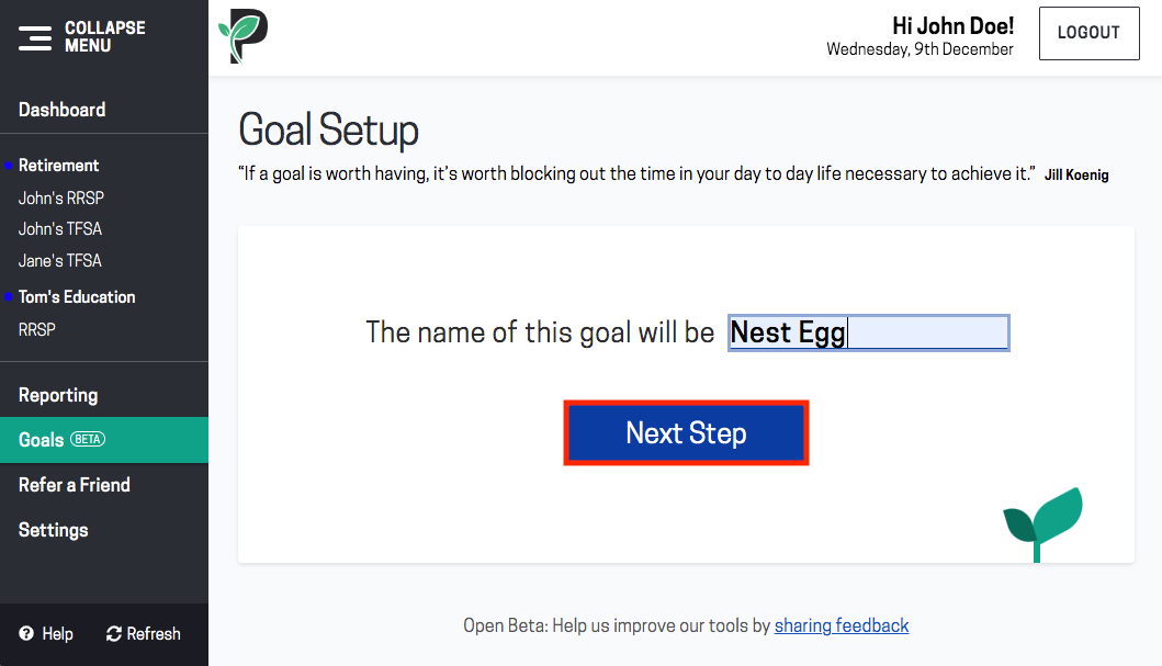 Image of goal name in Passiv