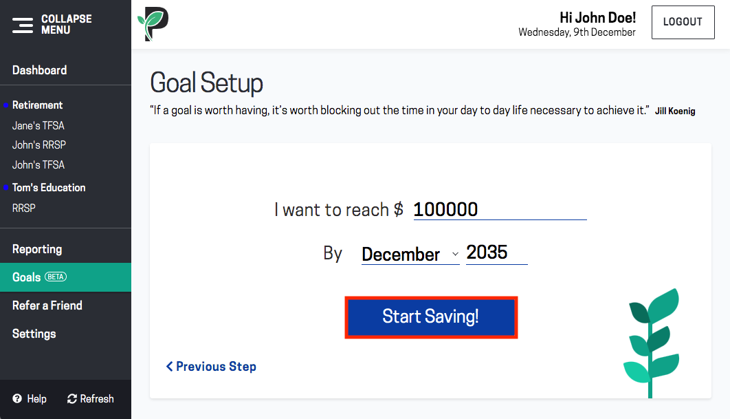 Image of goal setting in Passiv