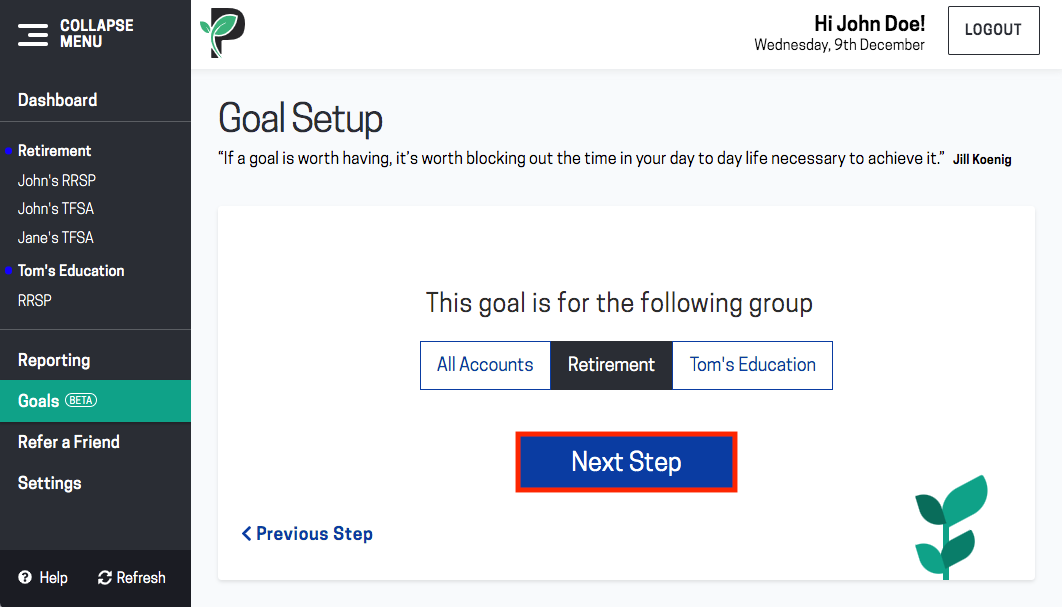 Image of portfolio group for goals in Passiv