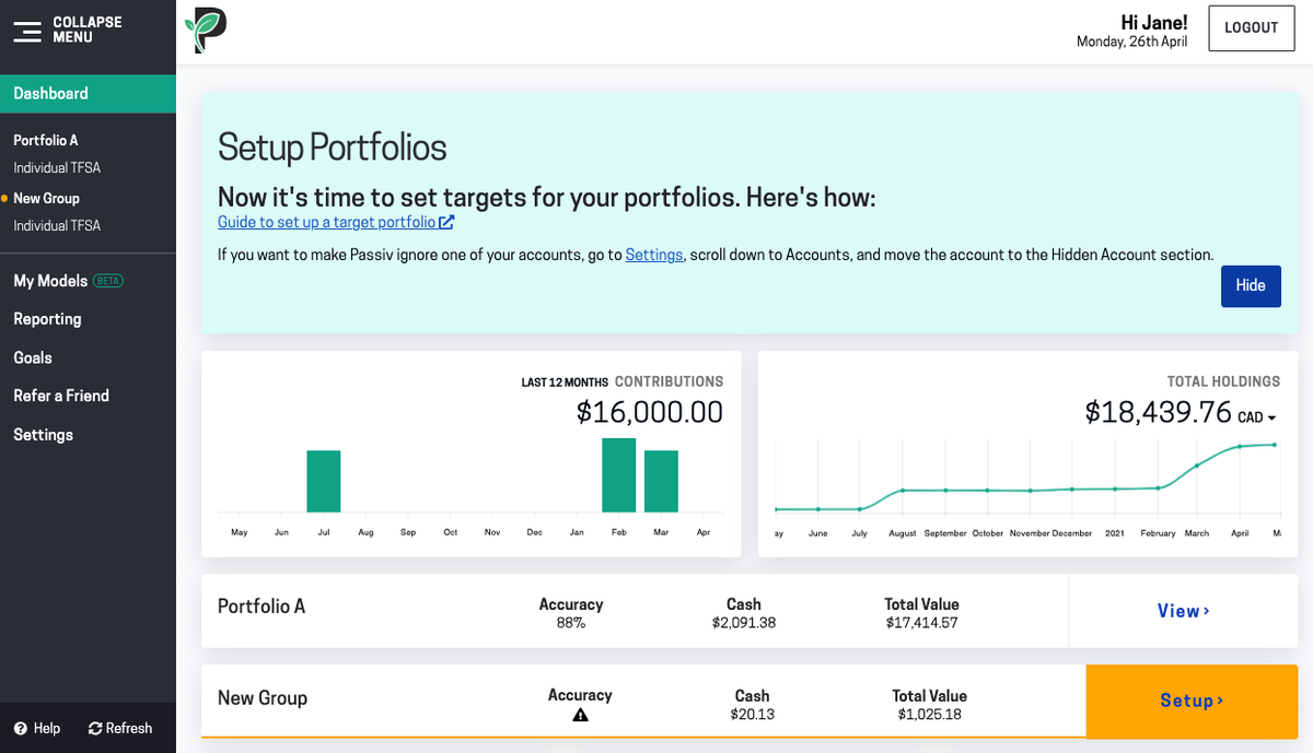 Image of creating a target portfolio in Passiv