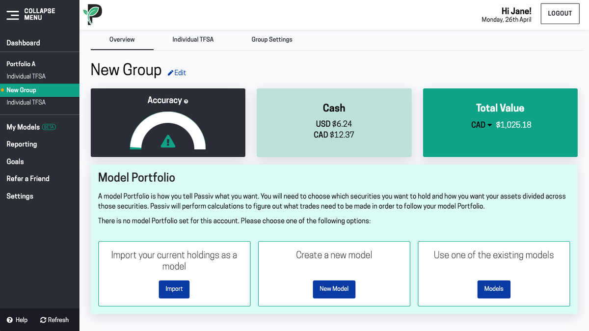Image of creating a target portfolio in Passiv