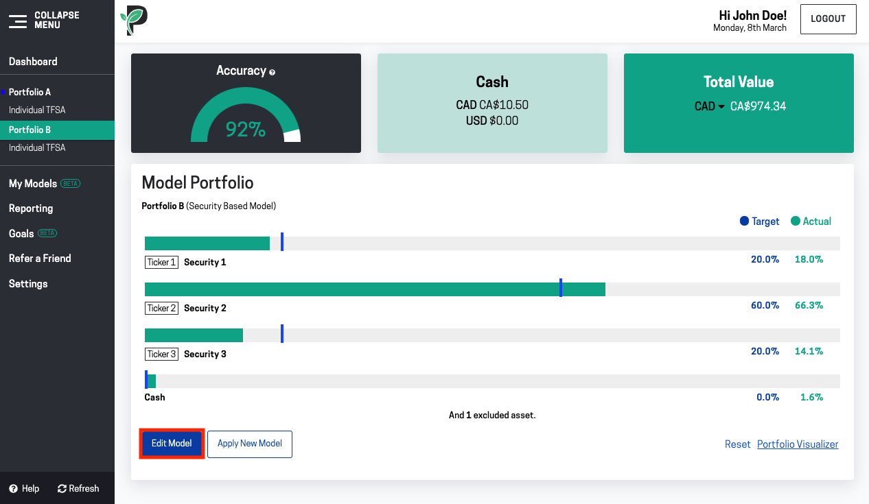 Image of creating a target portfolio in Passiv