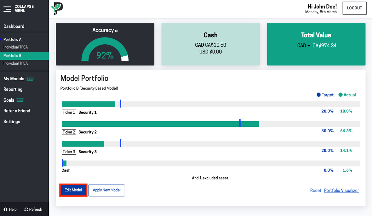 Image of creating a target portfolio in Passiv