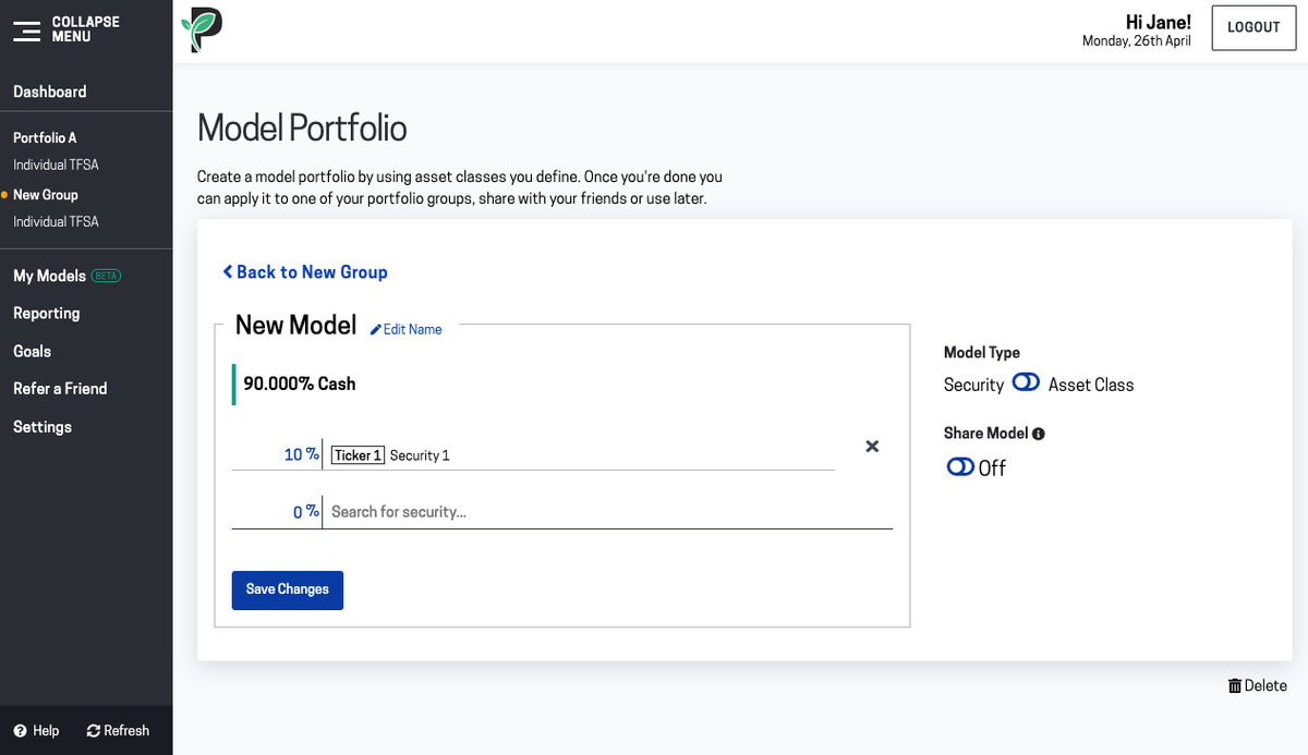 Image of creating a target portfolio in Passiv
