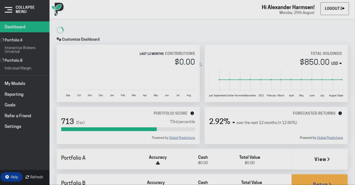 Image of Passiv Dashboard with Global Predictions scores on