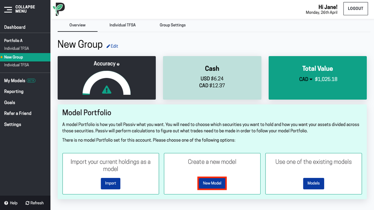 Image of creating a target portfolio in Passiv