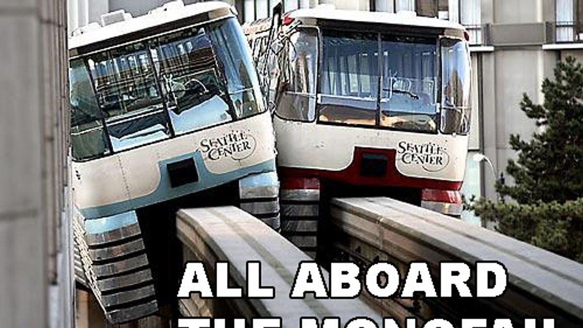 Two monorail trains colliding