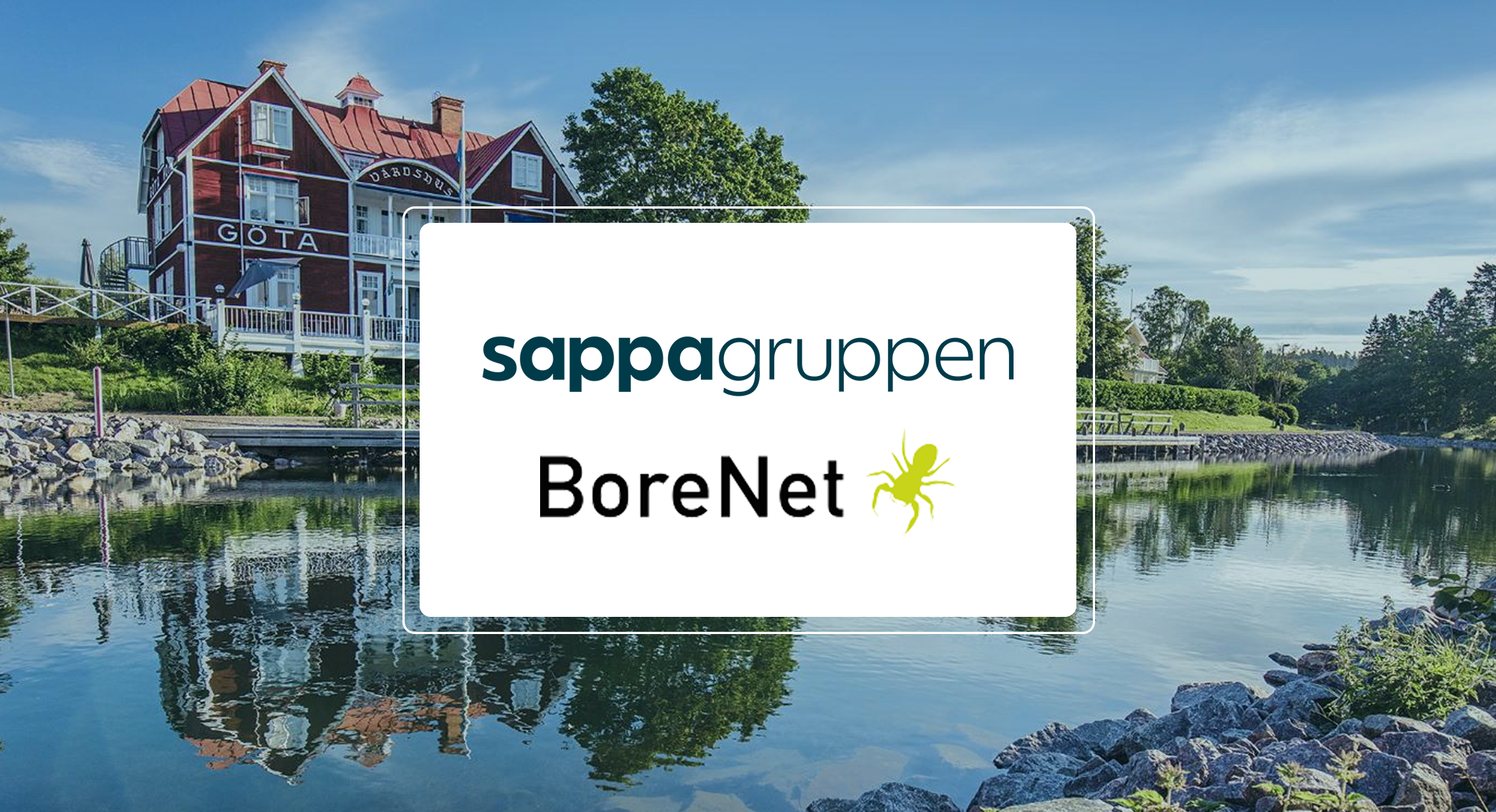 Sappagruppens och BoreNets logotyper framför Göta Värdshus