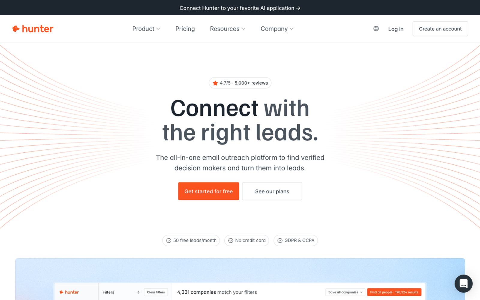 Hunter homepage, screenshot captured 24 September 2026.