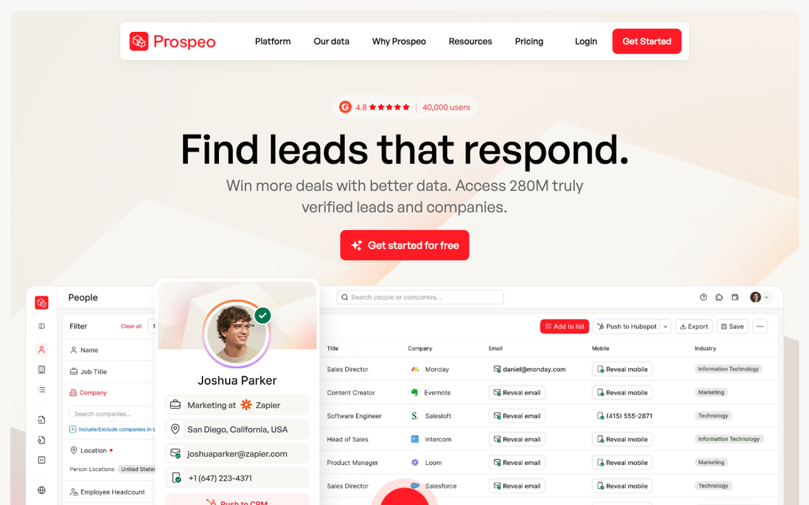 Prospeo homepage, screenshot captured 24 September 2026.
