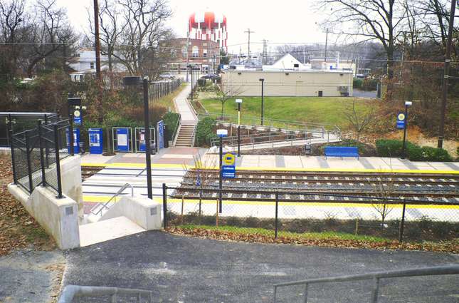 MTA Linthicum Light Rail station view from west while under construction. Linthicum Heights, MD.