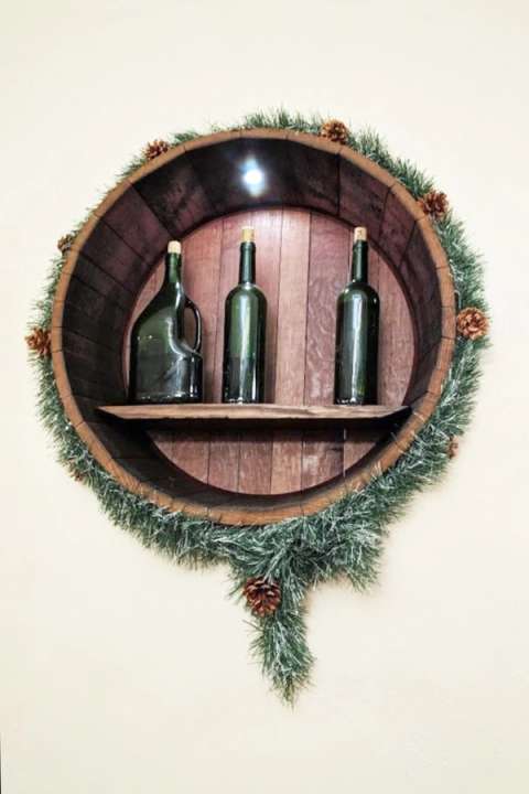 Troika Restaurant display nook with bottles holiday edition