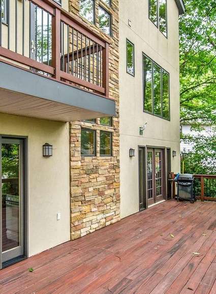Bird's Eye View House deck with natural stone detail
