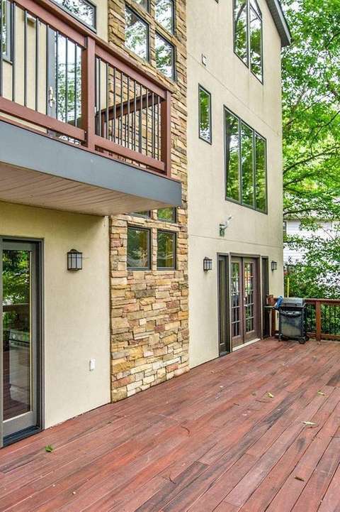 Bird's Eye View House deck with natural stone detail