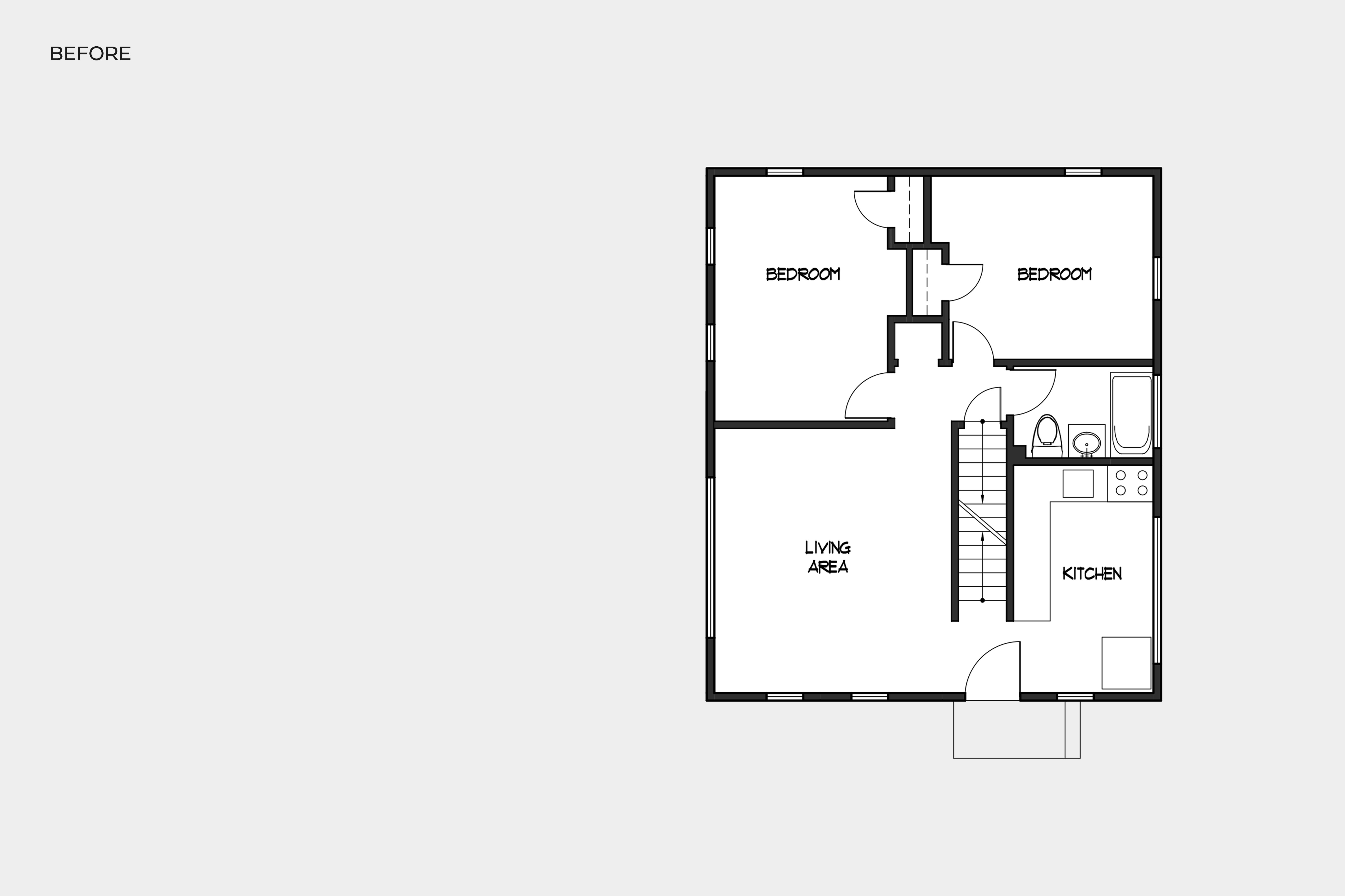 Music & Arts Atelier first floor plan before and after redesign
