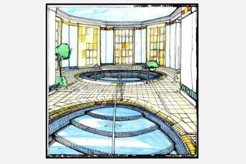 Sketch of the Cascade Estates Recreation Center's pool and hot tub