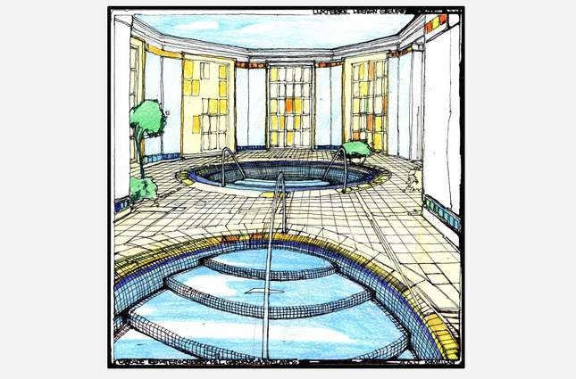 Sketch of the Cascade Estates Recreation Center's pool and hot tub