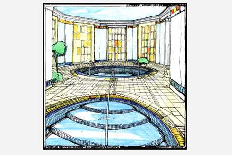 Sketch of the Cascade Estates Recreation Center's pool and hot tub