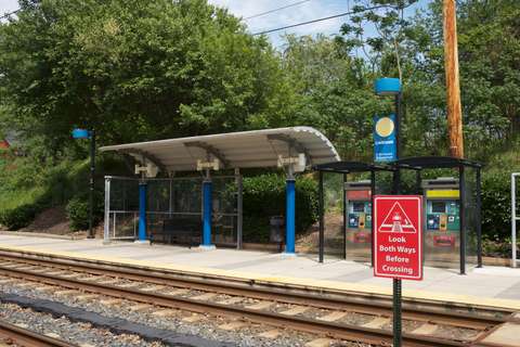 MTA Linthicum station pavilion detail on north bound platform. Linthicum Heights, MD.