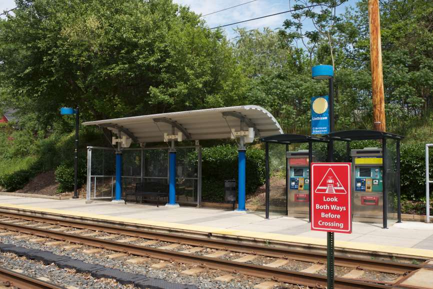 MTA Linthicum station pavilion detail on north bound platform. Linthicum Heights, MD.