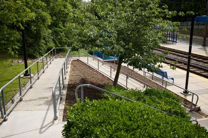 MTA Linthicum station accessibility ramp detail on eastern slope. Linthicum Heights, MD.