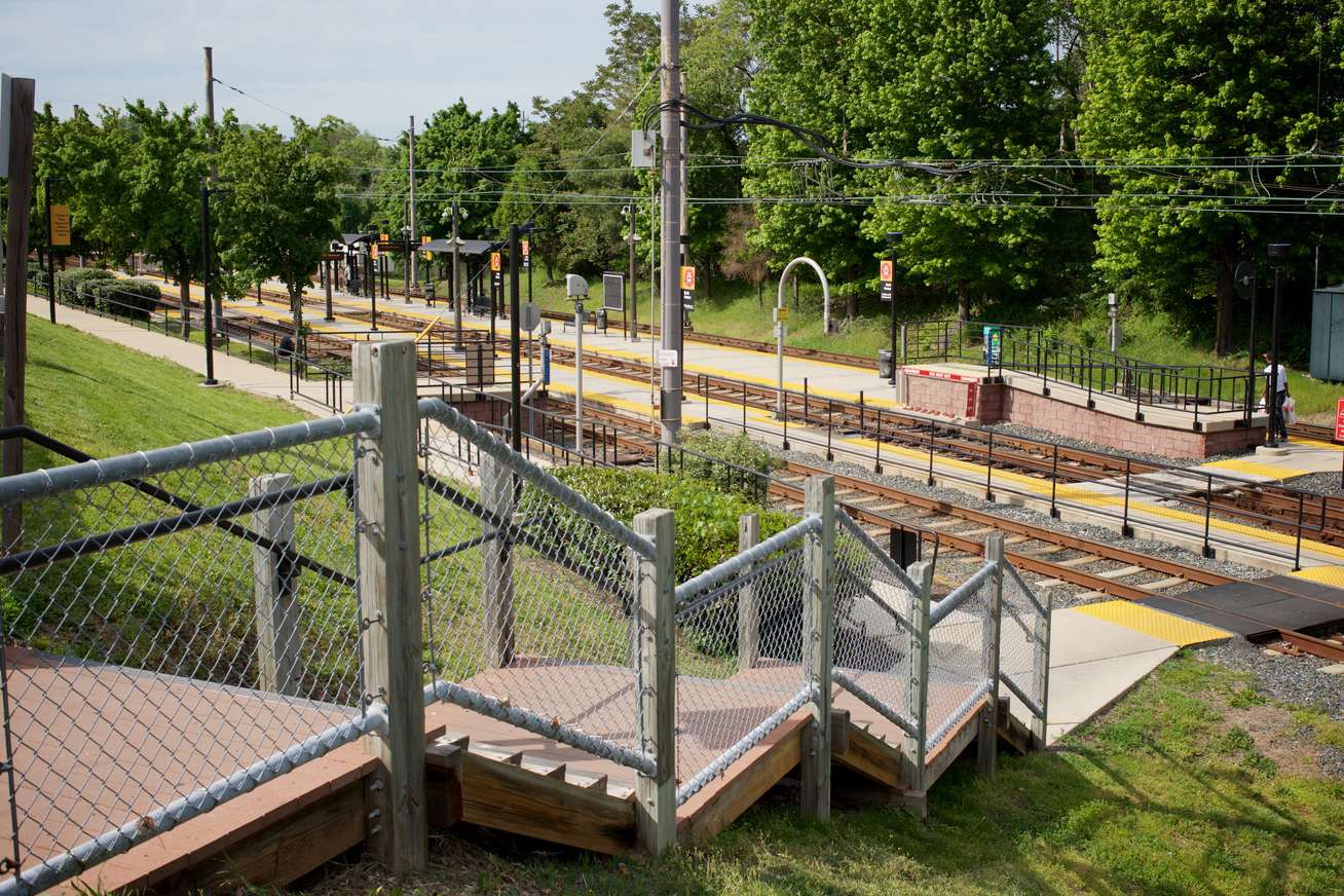 MTA North Ave Light Rail Station with stair and walkway detail, Baltimore, MD