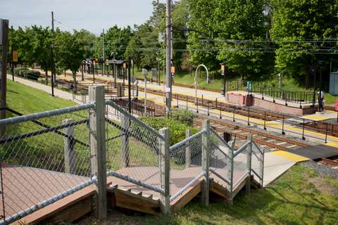 MTA North Ave Light Rail Station with stair and walkway detail, Baltimore, MD