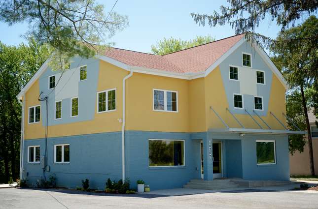 Olenka School of Music & Arts front and side facades as seen from Route 40 in Ellicott City, MD