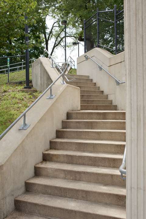 MTA Linthicum station stair detail with western retaining wall. Linthicum Heights, MD.