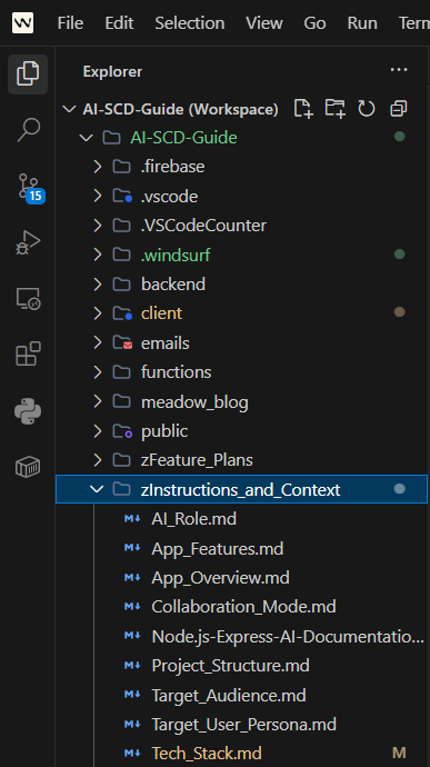 image of folders and files being created for Windsurf AI coding agent